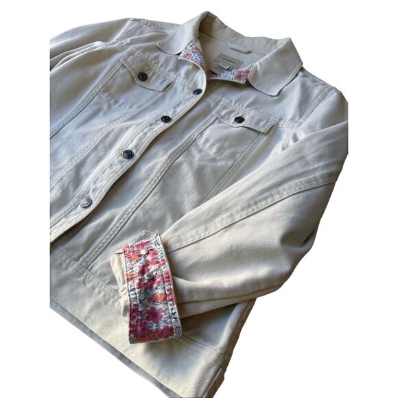 Vintage L.L Bean 100% Cotton Beige/Cream Denim Jacket With Floral Trim - Picture 7 of 11